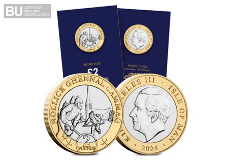 The 2024 IOM Christmas £2 has been released. The reverse features the festive game of Cammag, the traditional sport of the Isle of Man with 'Merry Christmas' inscribed in both English and Manx.