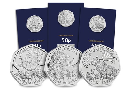 This 50p collection features three Ice Age Giants that once
roamed the Earth, including the Steppe Mammoth 50p, the Woolly Rhino 50p and the
Giant Deer 50p. 