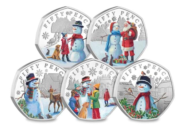 Christmas Snowmen Silver With Colour 50P Set All Rev