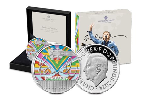 Your official UK coin honour the legendary British musician Paul McCartney. Struck from a full ounce of Pure Silver with the addition of vivid colour, each coin comes in Royal Mint packaging.