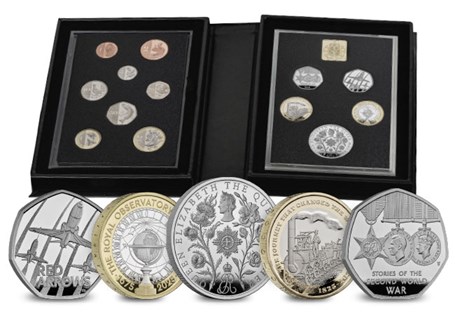 The 2025 Annual Coin Set y The Royal Mint consists of 5 commemorative coins and 8 definitive UK coins, with a commemorative medal. Finished to a Proof standard, in Royal Mint packaging with booklet.