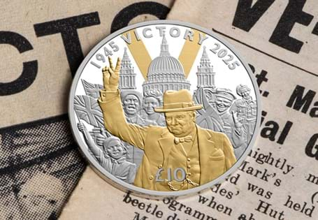 This coin has been issued to mark the 80th anniversary of VE Day. It has been struck from 5 ounces of Pure Silver with selective Gold plate to a Proof Finish. Edition Limit: 295