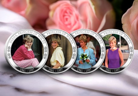 Issued to mark 60 years since the birth of Princess Diana, this set comprises four stunning silver-plated coins featuring iconic colour photographs of Princess Diana. Edition Limit: 200