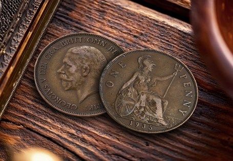 This George V Penny has been struck by The Royal Mint during his reign, features the portrait by Bertram Mackennal