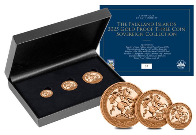 2025 Falklands Sovereign Gold 3 Set Box