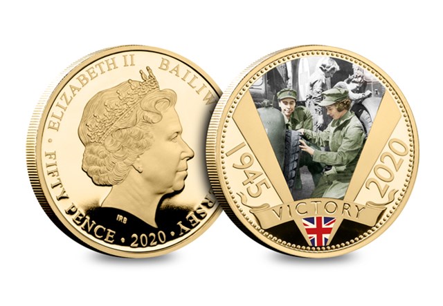 2020 VE Day Gold Plated Round 50P Queen Mechanic OBV REV