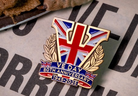 The VE Day Pin Badge has been released to mark the 80th Anniversary of VE Day on 8th May 2025.