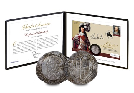 This coin cover has been issued for the 400th anniversary of Charles I's accession to the throne. It features a Charles I Hammered Shilling and has been postmarked with the anniversary - 27.03.25