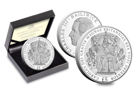 This coin has been issued by Jersey to mark 400 years since the accession of King Charles I. The design depicts Charles I on the throne inspired by his Royal Seal. Struck to a Proof finish. EL: 4,995.
