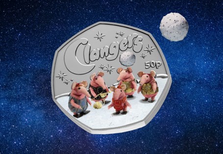 The Clangers Colour 50p Coin. This vibrant full colour Clangers 50p brings the beloved stop-motion characters to life in stunning details. Struck to Brilliant Uncirculated quality.