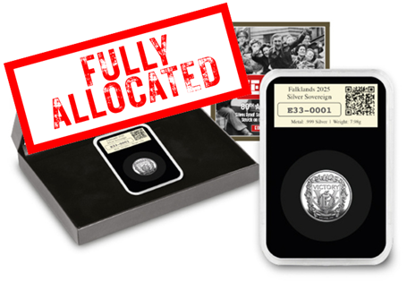 This DateStamp has been issued to mark the 80th anniversary of VE Day. The coin struck from Pure Silver. Postmarked on the 80th anniversary 8th May 2025. EL 800.
