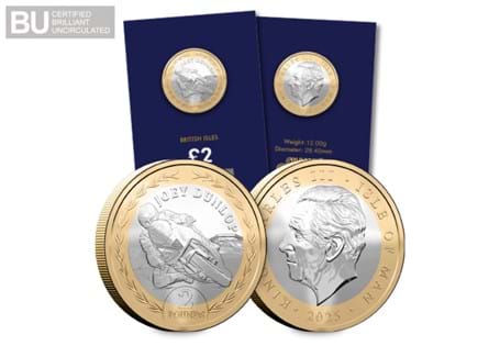 This £2 coin was issued to celebrate the Isle of Man TT races and marks 25 years since Joey's Dunlop's final TT appearance. It has been struck to a Brilliant Uncirculated quality. 