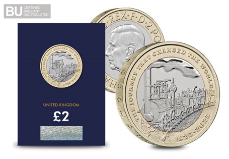 The Royal Mint have released a £2 coin to celebrate 200 years since the first steam-powered passenger train journey. It is struck to a Brilliant Uncirculated quality and is protectively encapsulated.