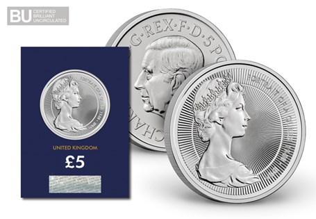 Second coin in the Portraits of the Queen £5 Collection. Features the Arnold Machin Effigy. Struck to a Brilliant Uncirculated quality and protectively encapsulated.