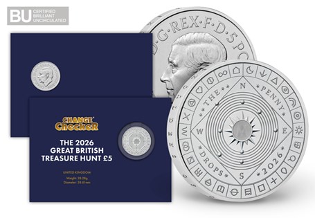 This  £5 coin is the key to completing the national Great British Treasure Hunt - a series of puzzles and challenges with a £30,000 gold bar prize! Struck to a Brilliant Uncirculated quality.