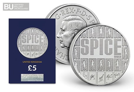 The Royal Mint have released a £5 coin to celebrate the legacy of the Spice Girls. Struck to a Brilliant Uncirculated quality and protectively encapsulated in official Change Checker packaging.