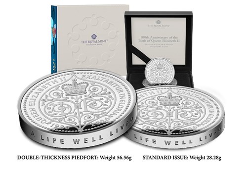 QEII 100 £5 Coin Silver Piedfort Box And Coin Comparison Image JG 1