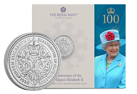 This UK 2026 Brilliant Uncirculated £5 commemorates the 100th anniversary of the birth of Queen Elizabeth II, honouring her remarkable life and historic reign. in official Royal Mint packaging.