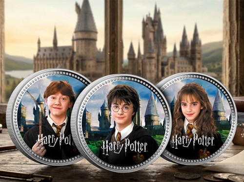 Harry Potter Coins In Window With Castle.Psd