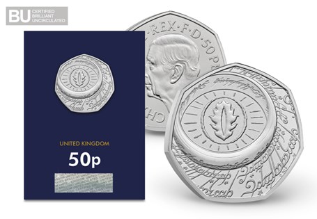 To honour 25 years of the Lord of the Rings trilogy, The Royal Mint have released a new 50p series. This is the first coin celebrating the One Ring. Struck to a Brilliant Uncirculated quality.