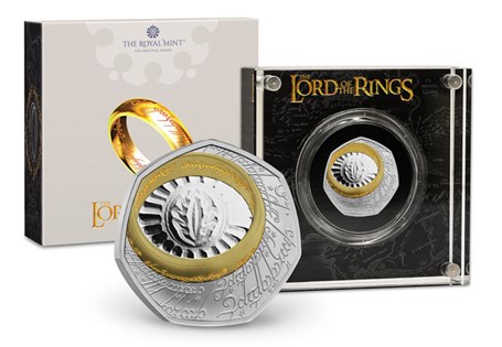 This 2026 UK Silver Proof 50p has been issued by The Royal Mint to celebrate 25 years of The Lord of the Rings. The first coin in this collection depicts the One Ring itself.