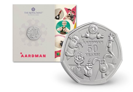 This Brilliant Uncirculated UK 2026 50p Coin pack has been released to celebrate 50 years of Aardman. Comes in official Royal Mint packaging.