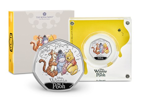 This 2026 UK Silver Proof 50p has been issued by The Royal Mint to celebrate 100 years of Winnie the Pooh. The final coin in this three-coin collection celebrates friendship. 