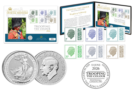 This Silver Coin Cover brings together the Royal Mint's 2026 Silver 1/4oz Britannia with six Royal Mail Definitive Stamps, postmarked with the date of ceremony - 13.06.26. Just 200 worldwide.