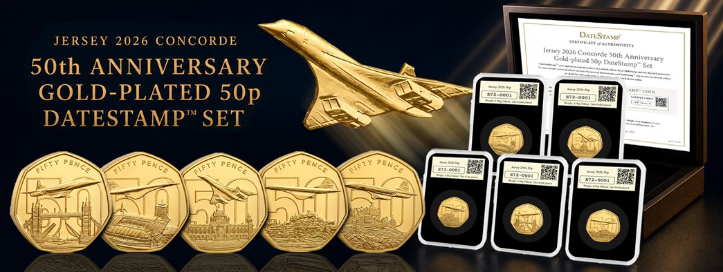 The Concorde 50th Anniversary Gold-Plated 50p DateStamp Set