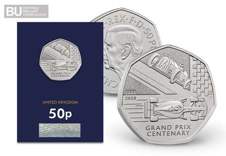 To celebrate 100 years of the British Grand Prix, The Royal Mint have issued this official UK 50p coin. Struck to a Brilliant Uncirculated quality and encapsulated in Change Checker packaging.