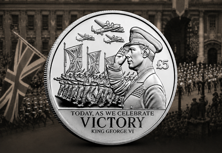 The Victory Parade Silver Proof £5 Coin marks the 80th Anniversary of the 1946 Victory Parade, when Britain united to celebrate victory in the Second World War. EL: 2,026.