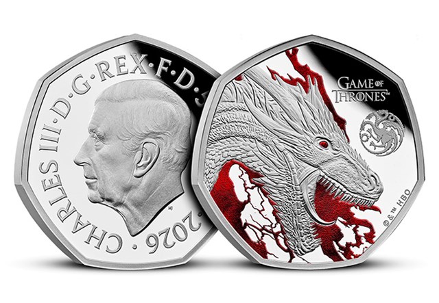 Game Of Thrones 50P Silver Coin Obverse Reverse FIRE