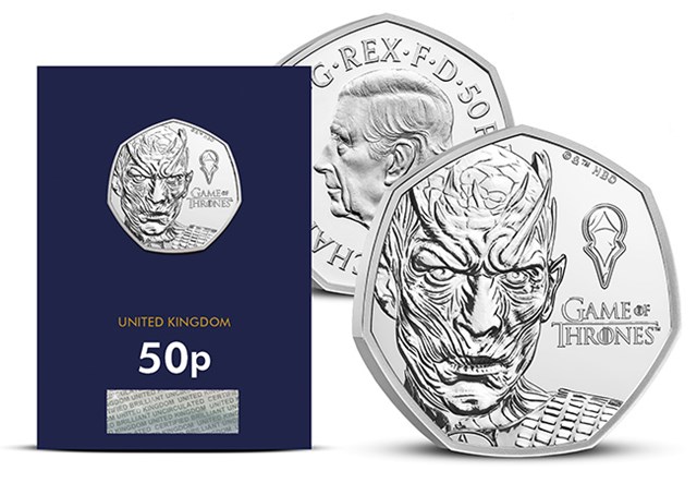 Game Of Thrones 50P ICE Obvrev Of Coin With Packaging In CC Packaging 650X450