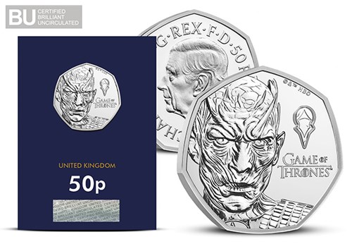 Game Of Thrones 50P ICE Obvrev Of Coin With Packaging In CC Packaging With CBU Logo 650X450