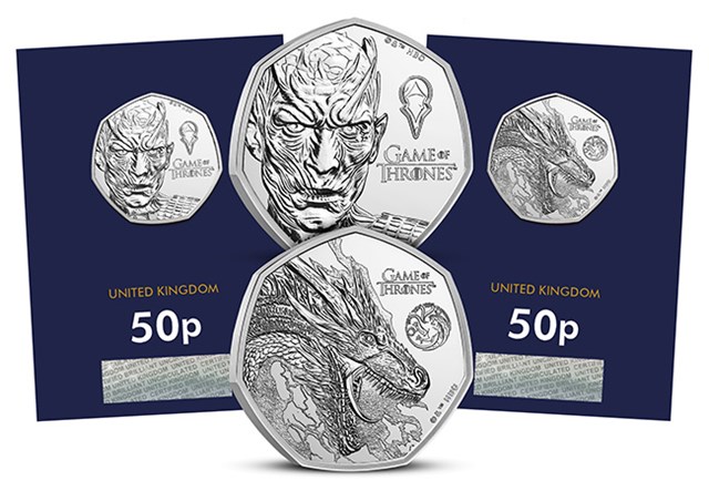 Game Of Thrones 50P BU Coin REVERSE PAIR & Packaging FIRE & ICE