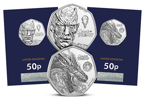 Game Of Thrones 50P BU Coin REVERSE PAIR & Packaging FIRE & ICE