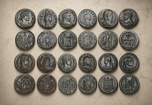 12 Emperors Coins On Background P